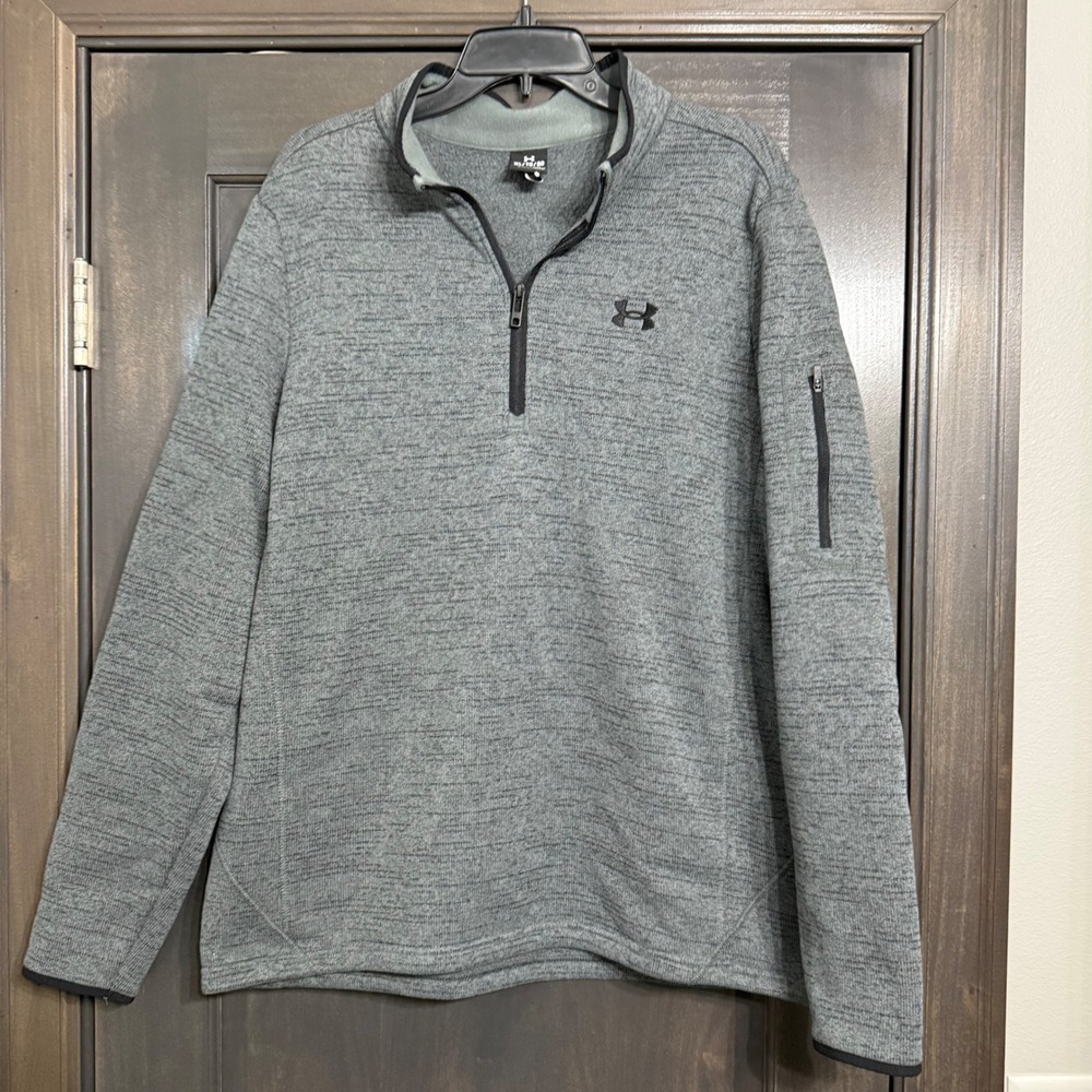 Under Armour Mens XL Grey Sweaterfleece 1/4 Zip Pullover Arm Pocket 1360271